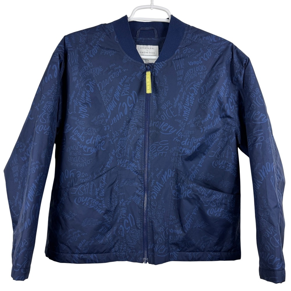 Athleta Girl Simone‎ Biles Convertible Jacket Kids XL/14 Navy Empowerment Bomber
